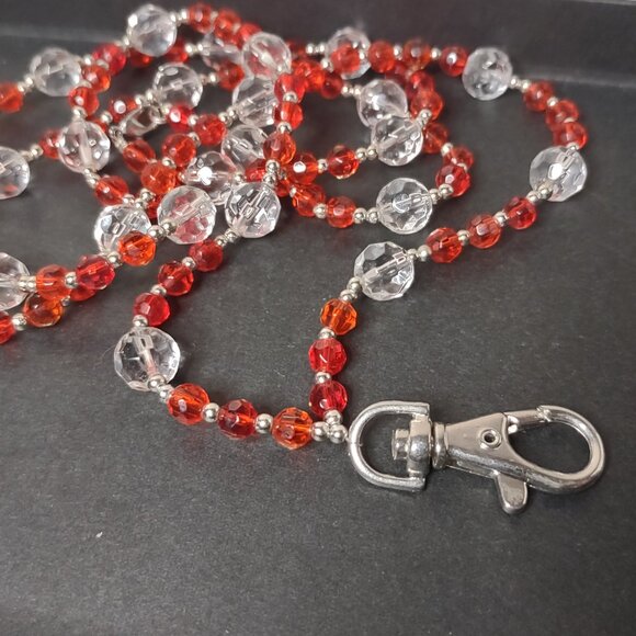 Red And Clear Glass Bead Lanyard - Picture 1 of 6